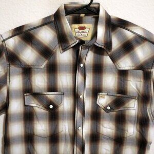 Larry Mahan Shirt Mens Large Short Sleeve Pearl Snap Western Black White Stripes
